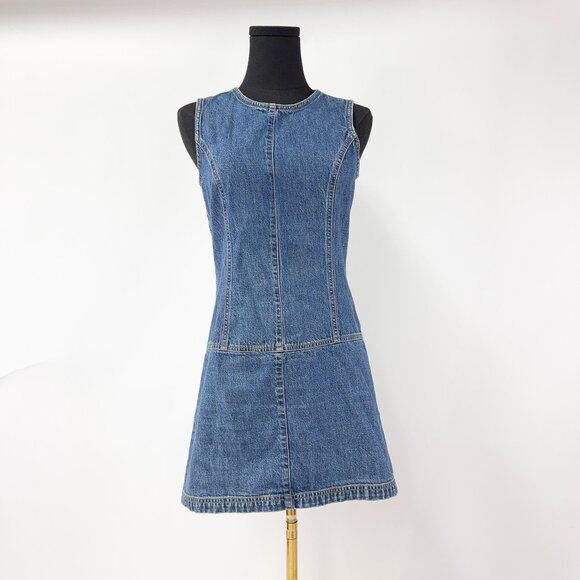 VINTAGE GAP JEANS A LINE BLUE DENIM DRESS WITH ZIPPER BACK - Picture 2 of 8